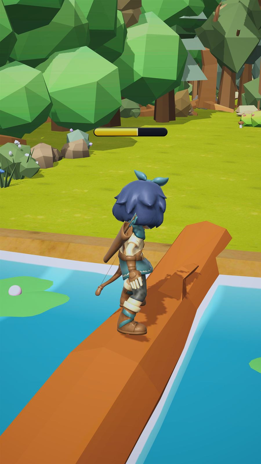 Aria crossing a river on a fallen log
